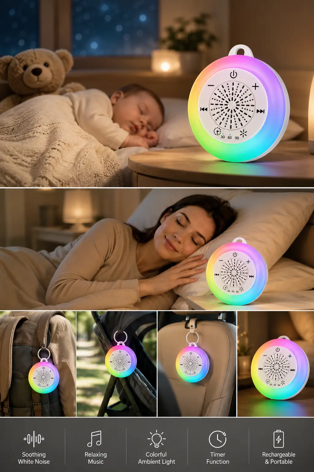 Portable White Noise Sleep Machine – Relaxation & Insomnia Relief olyvita